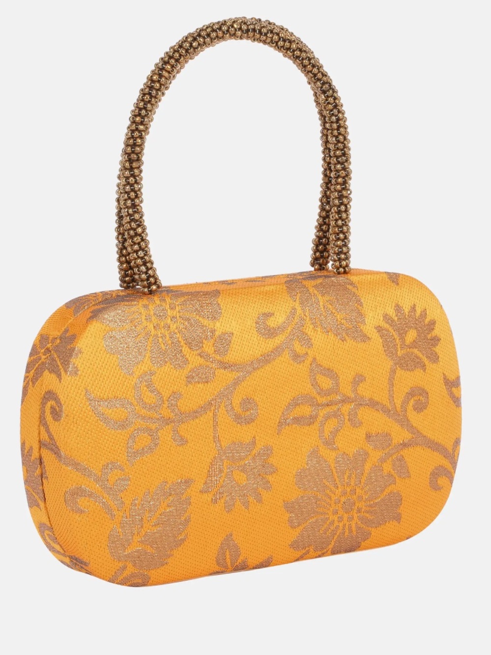 Orange Gold Floral Katan Fabric Beadwork Asian Clutch Bag